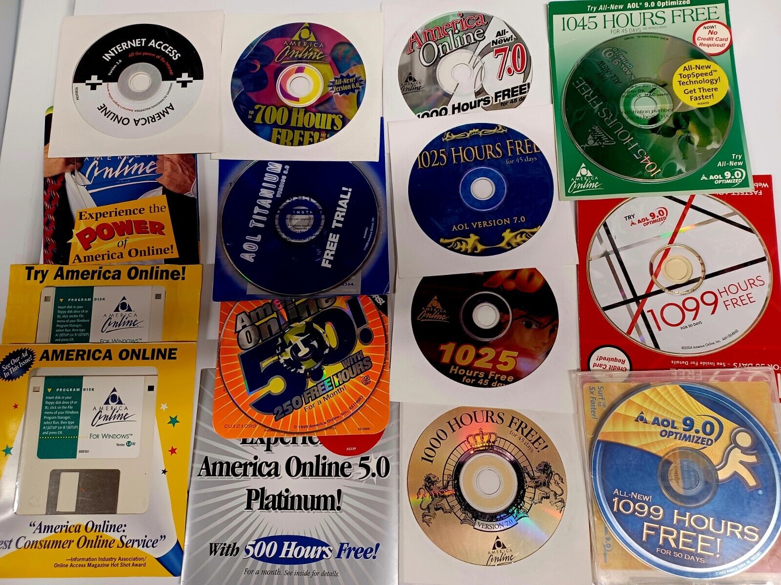 Lot Of Vintage AOL Discs Ver 2, 2.5, 3, 5, 6, 7, 9 + Some Rare Discs