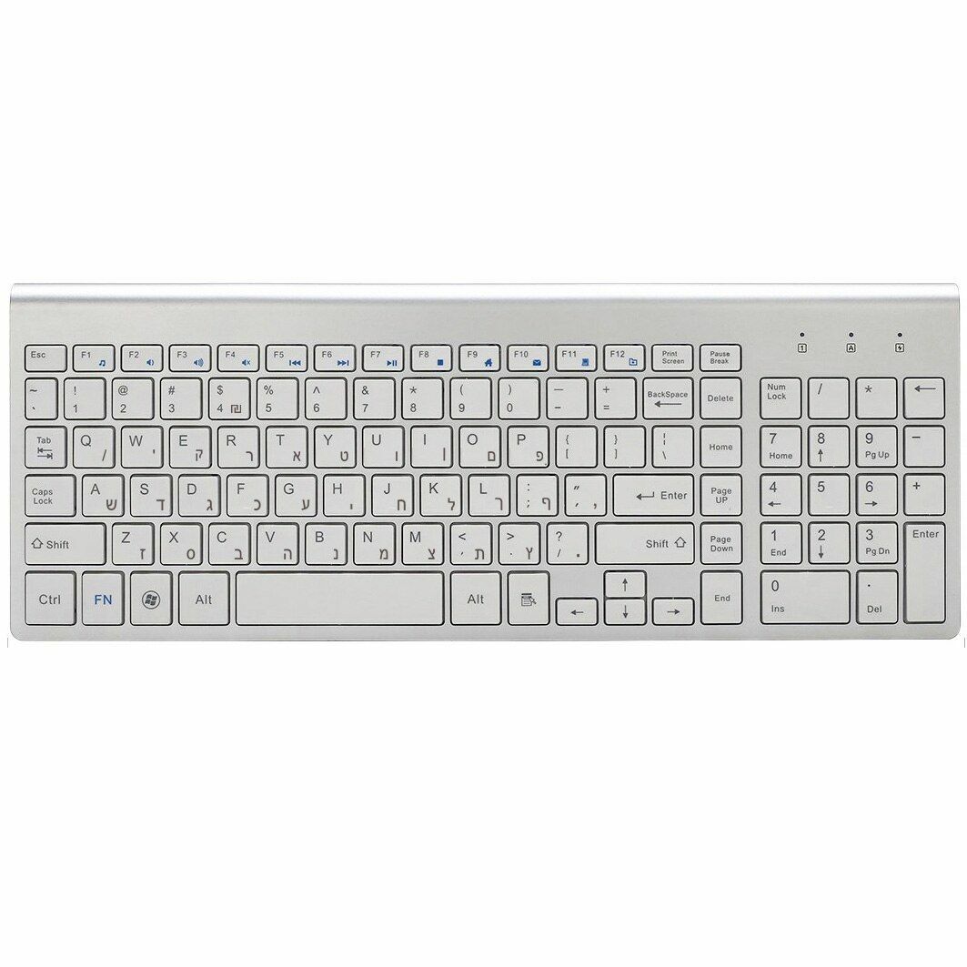 Hebrew English Wireless Keyboard 101 Keys Slim Low Noise 2.4G for Laptop Desktop