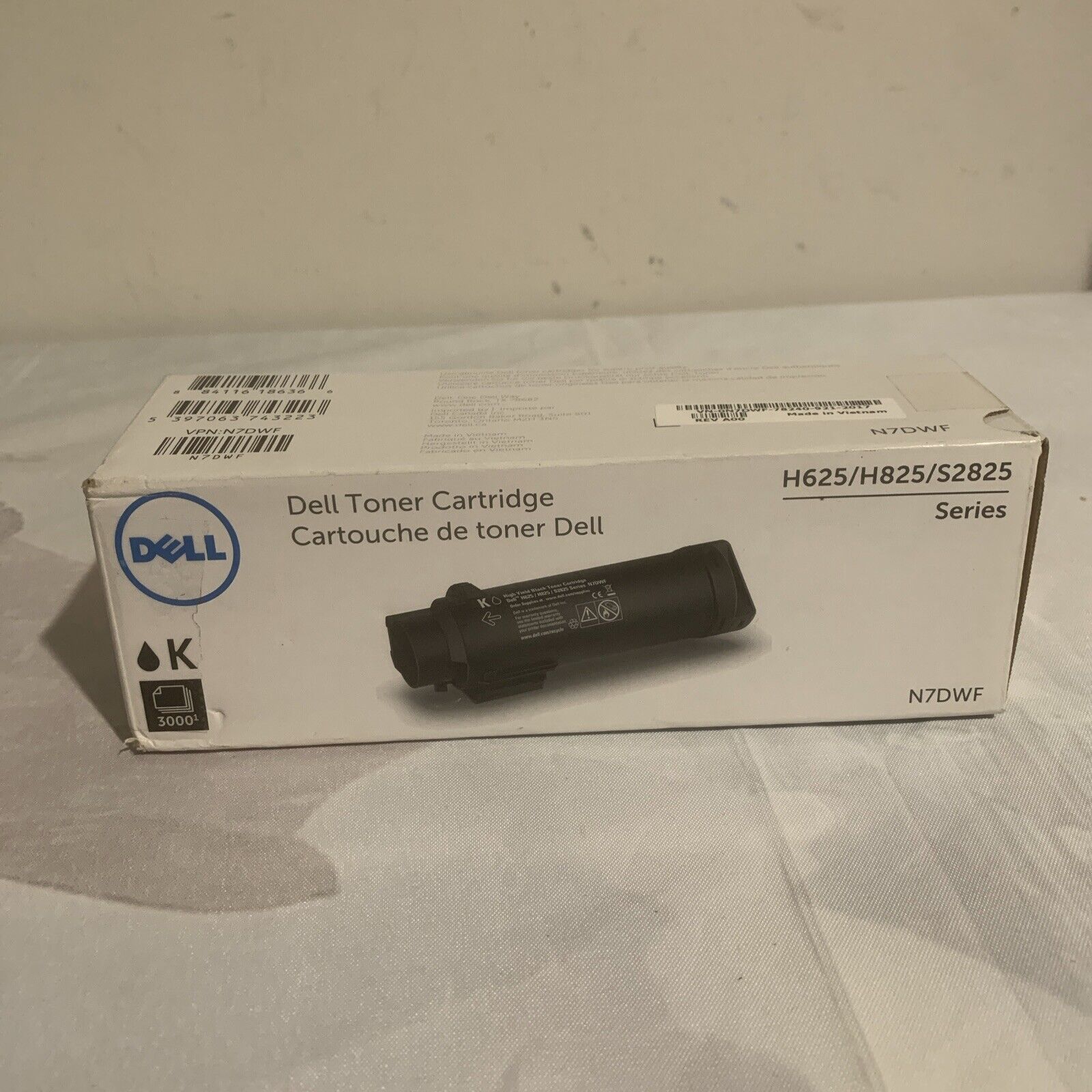 Dell N7DWF Black Original Toner Cartridge for H625/H825/S2825 Series Unused New