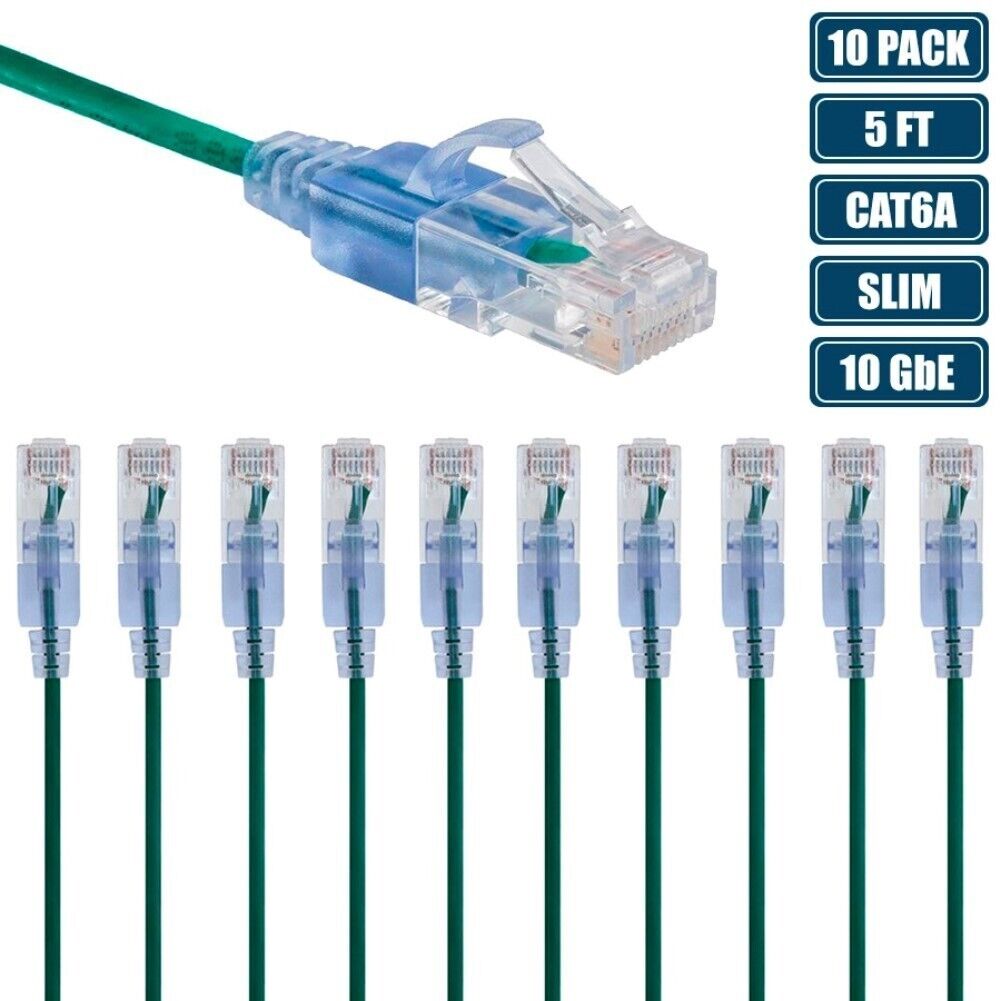 10x 5FT CAT6A RJ45 Ethernet LAN Network Patch Cable Slim Cord 30AWG Router Green