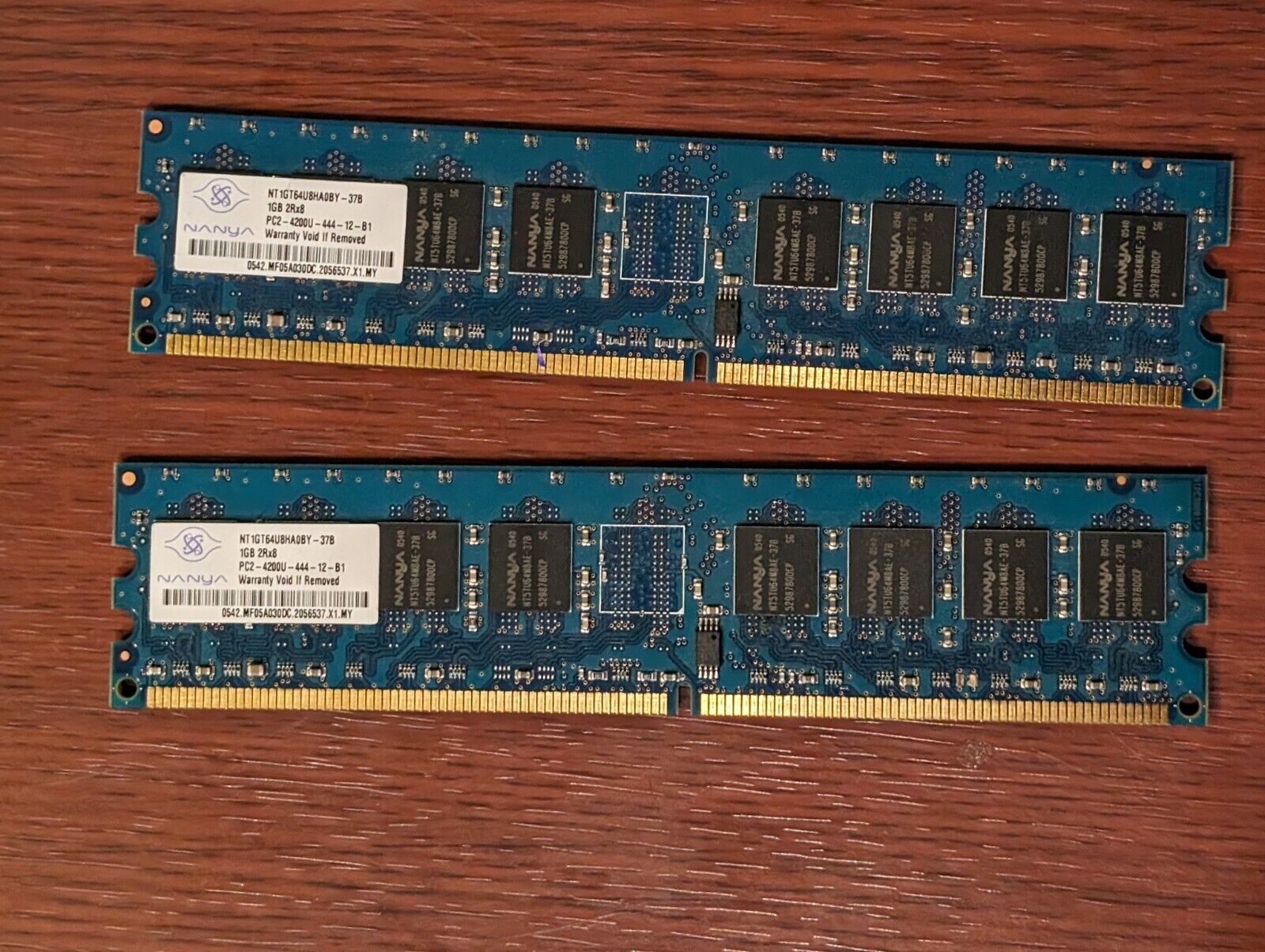 Lot of 2 Nanya NT1GT64U8HA0BY-37B 1GB DDR2 PC2-4200U 533MHz DIMM 240-pin RAM