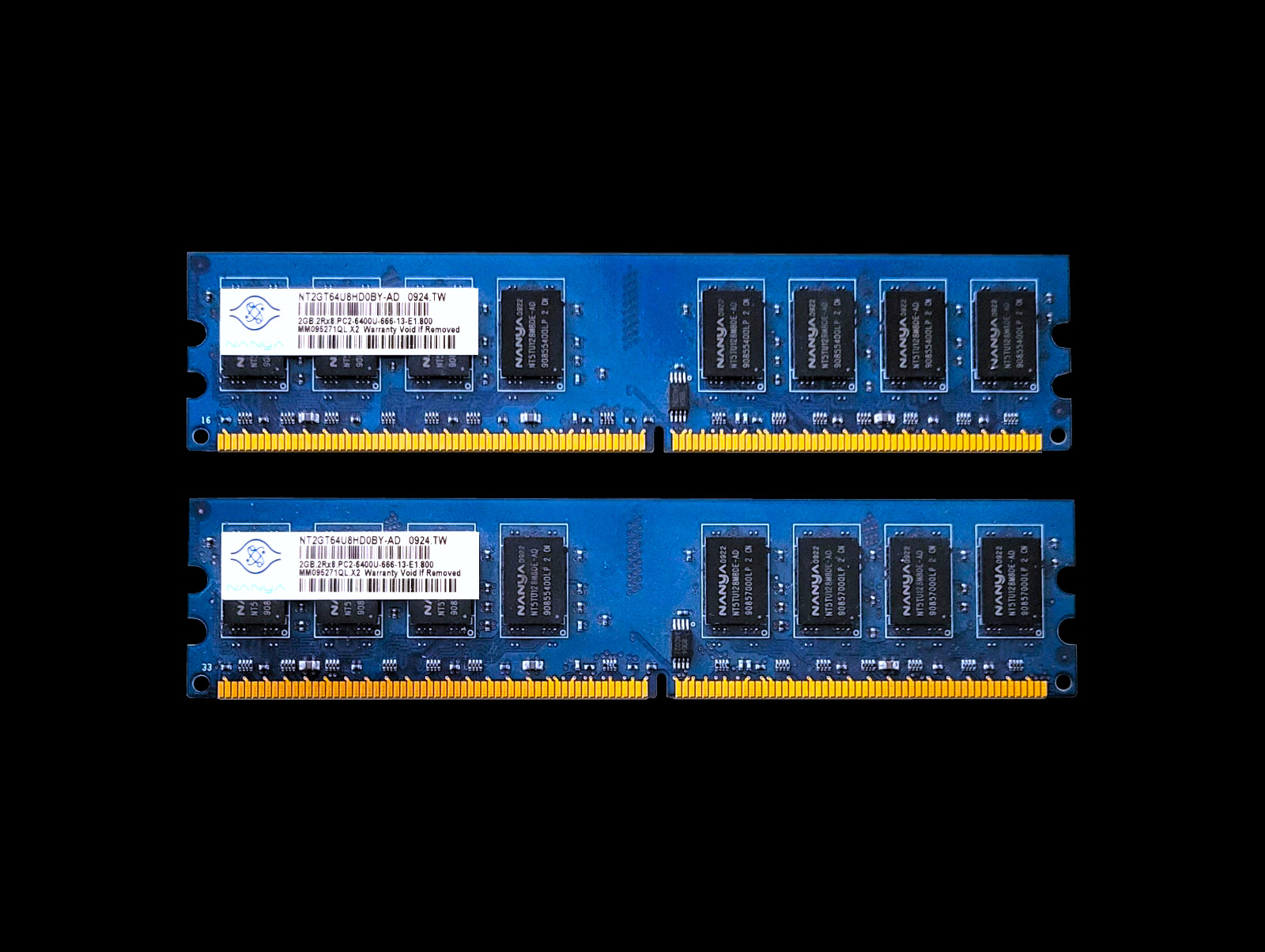 Nanya 4GB Kit 2x2GB PC2-6400 DDR2-800MHz UDIMM Desktop Memory NT2GT64HD0BY-AD