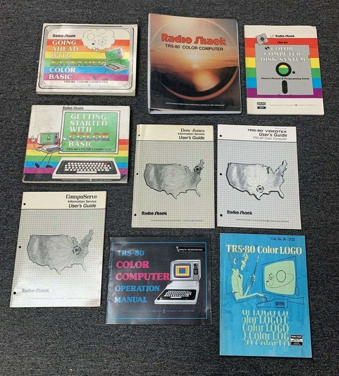 Lot of 9 Vintage 1980's Radio Shack TRS-80 Color Computer Learning Books/Manuals