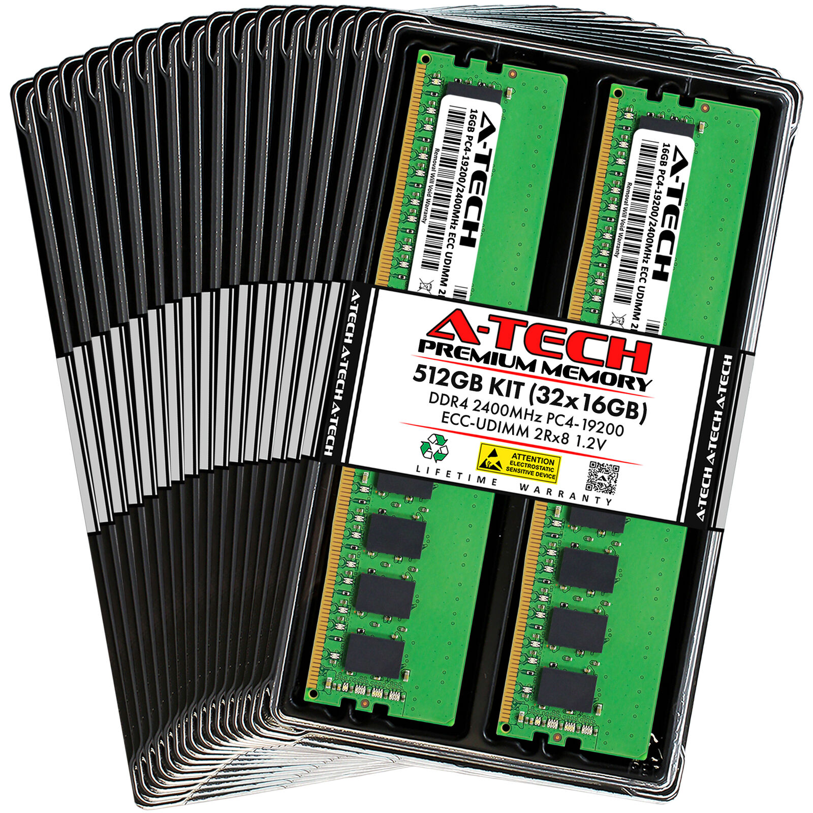 A-Tech 512GB 32x 16GB 2Rx8 PC4-19200E DDR4 2400 MHz ECC UDIMM Server Memory RAM