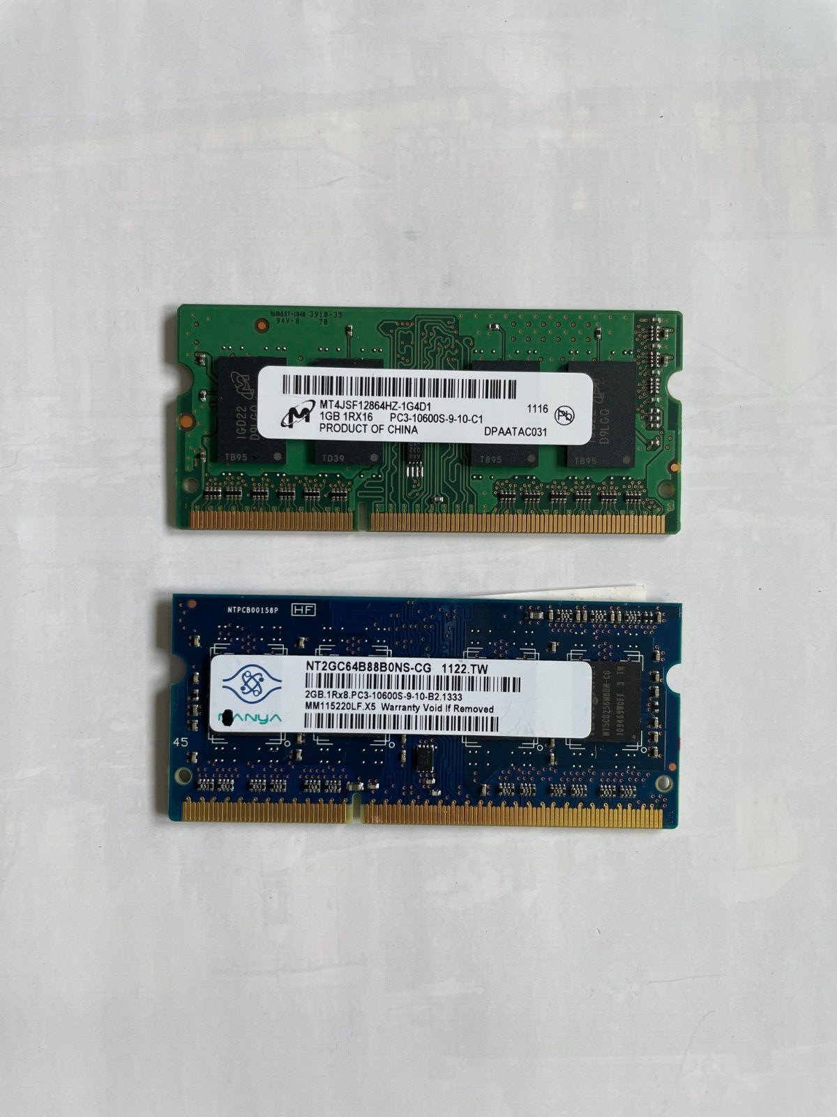 Lot 2, NANYA 2GB 1Rx8 PC3L-10600S + MICRON 1GB 1Rx16 PC3-10600S Memories