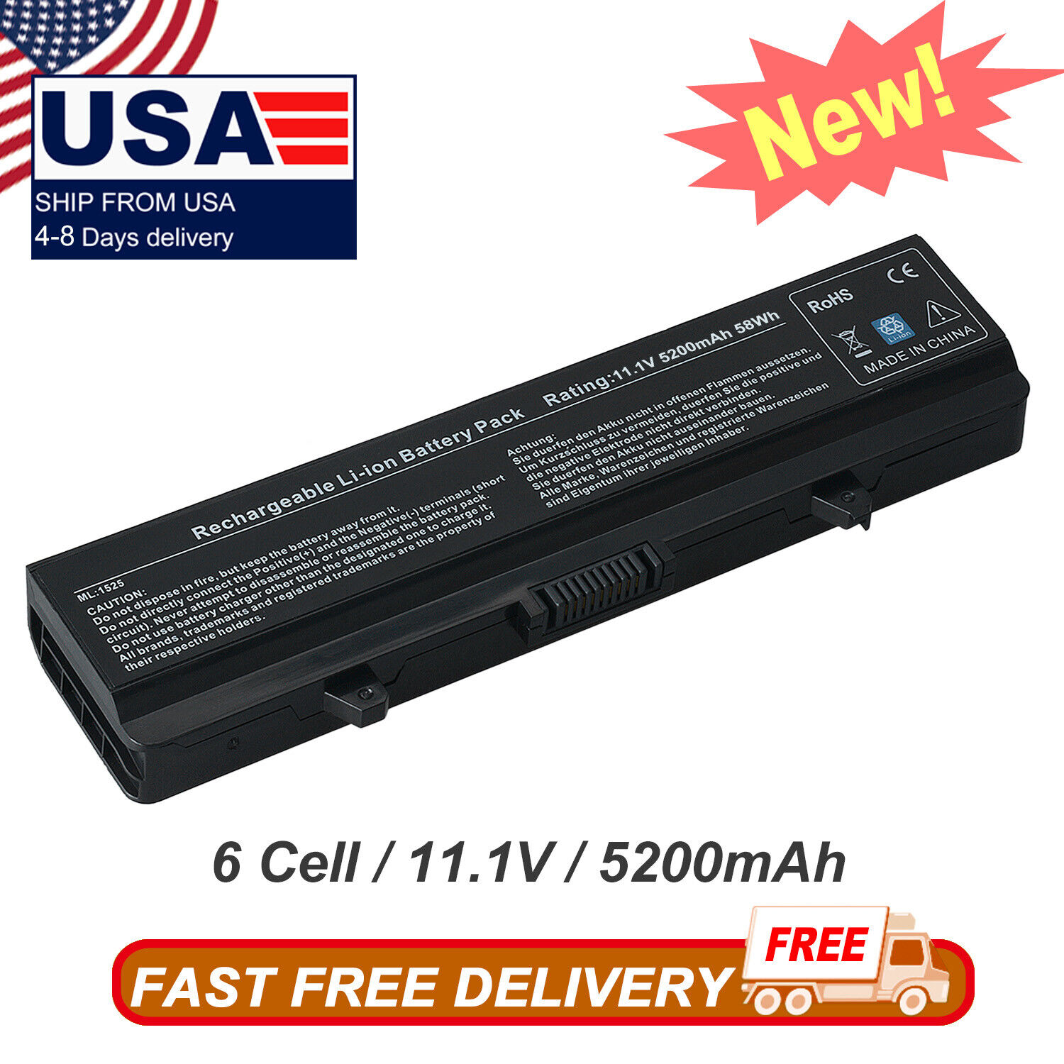 6Cell Laptop Battery for Dell Inspiron 1525 1526 1440 1545 1546 1750 GW240 X284G