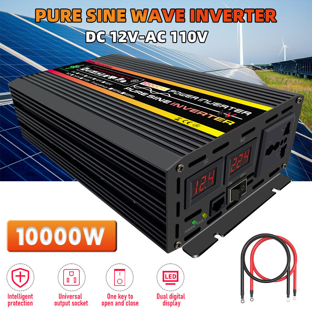  10000W Car Power Inverter Pure Sine Wave 12V DC to 110V/120V AC Converter RV 