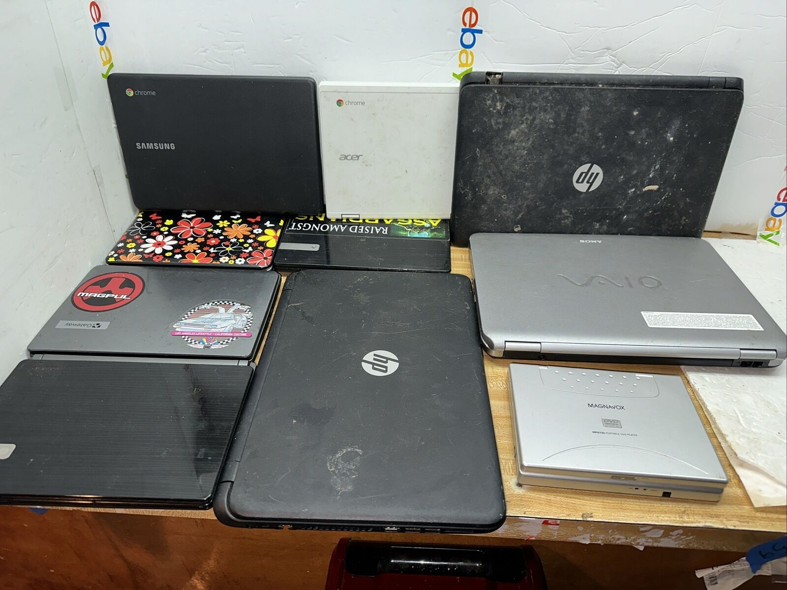 Large Lot Of 9 Laptops & Cromebooks Untested As Is Parts Or Repair + DVD Player