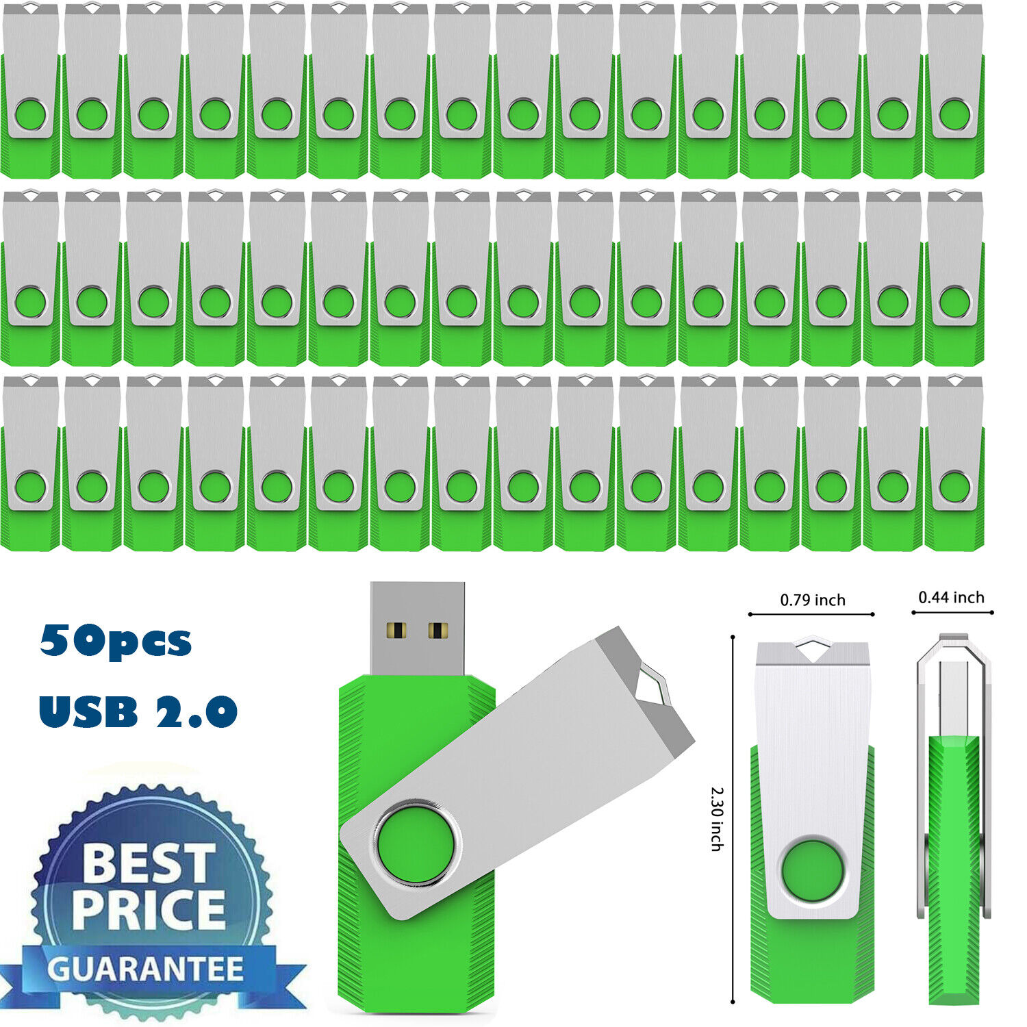 Christmas 50PCS 64GB Metal Swivel USB Flash Drive Memory Stick Thumb Drive Green