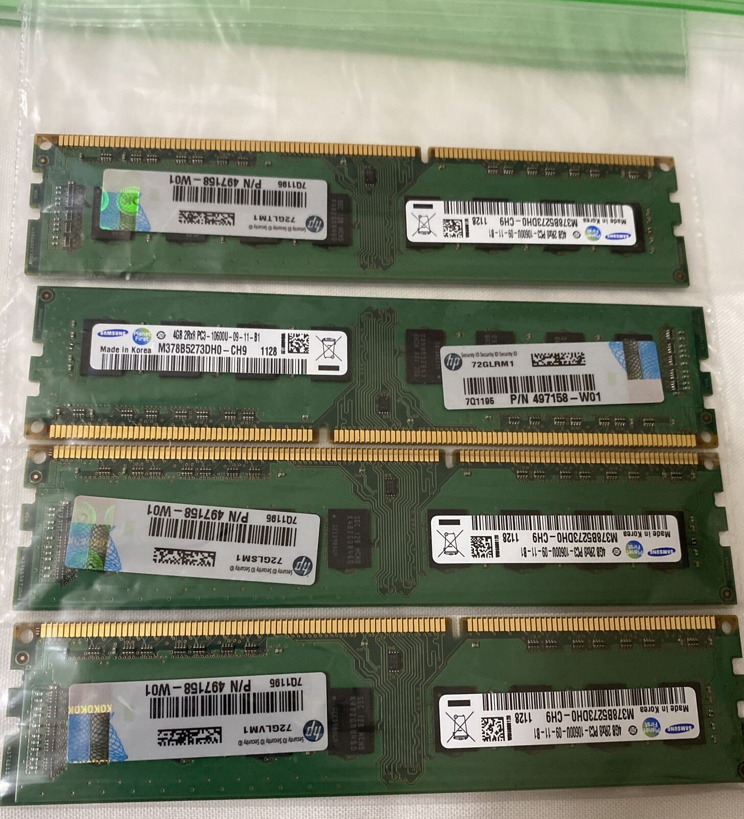 Lot of 4 Samsung 4GB PC3-10600U DDR3-1333MHz 2Rx8 ECC M378B5273DH0-CH9 16GB
