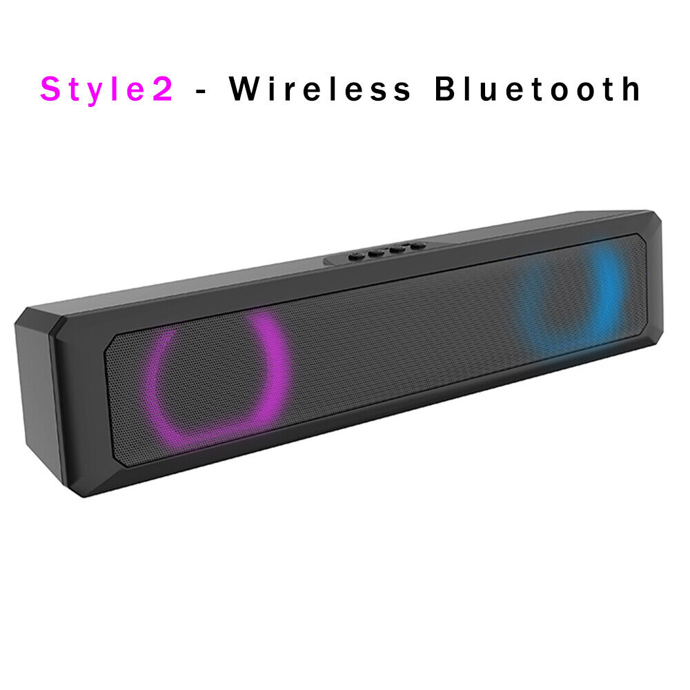 USB/ Bluetooth Speaker Computer Soundbar RGB LED Stereo For TV PC Desktop Laptop