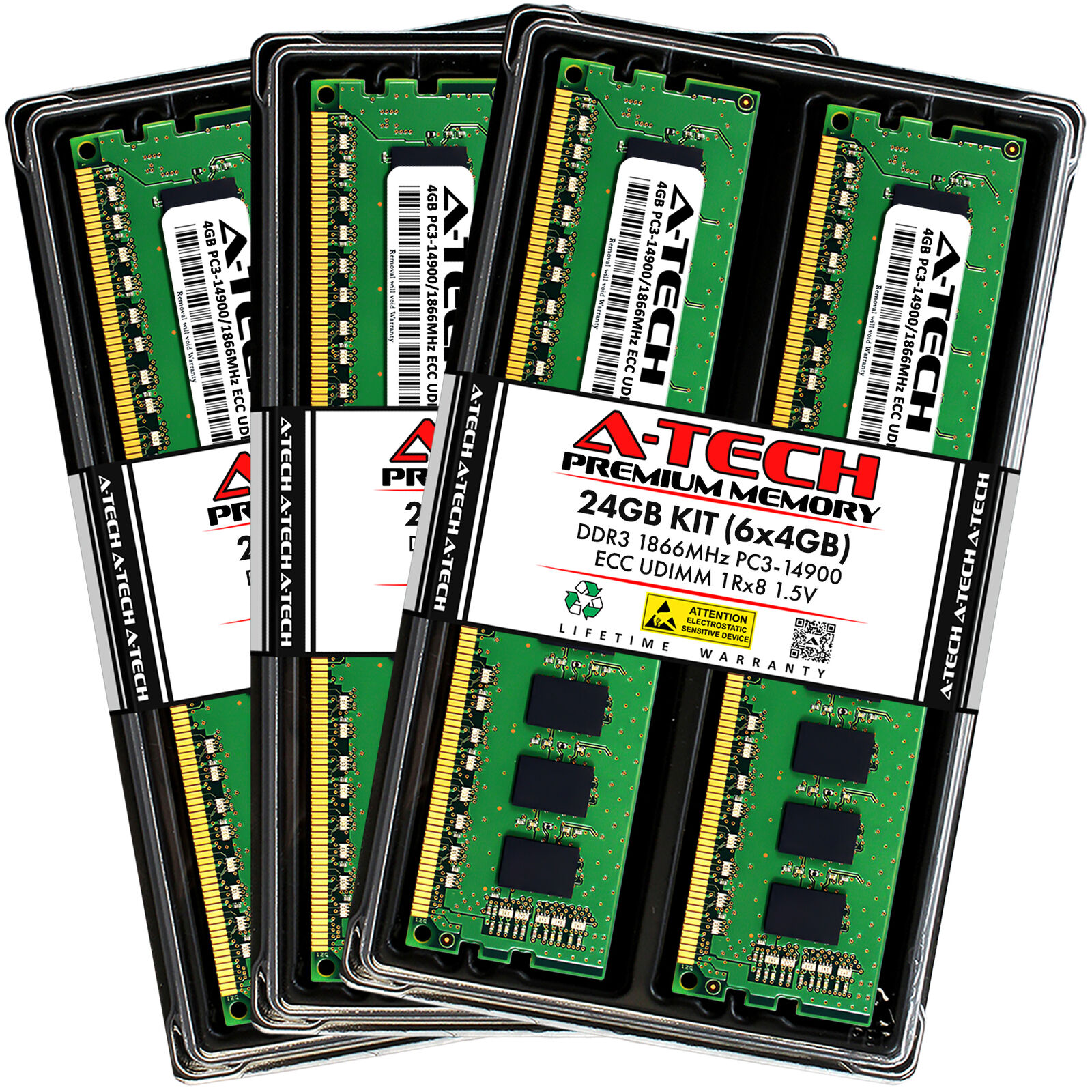 A-Tech 24GB 6x 4GB PC3-14900E ECC Unbuffered DDR3 1866MHz DIMM Server Memory RAM