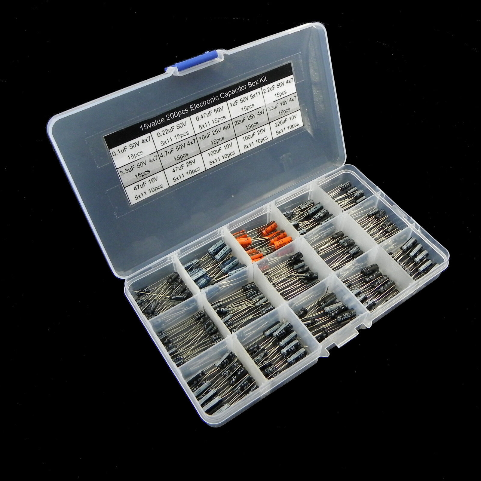15value 200pcs Electrolytic Capacitor Assortment Box Kit