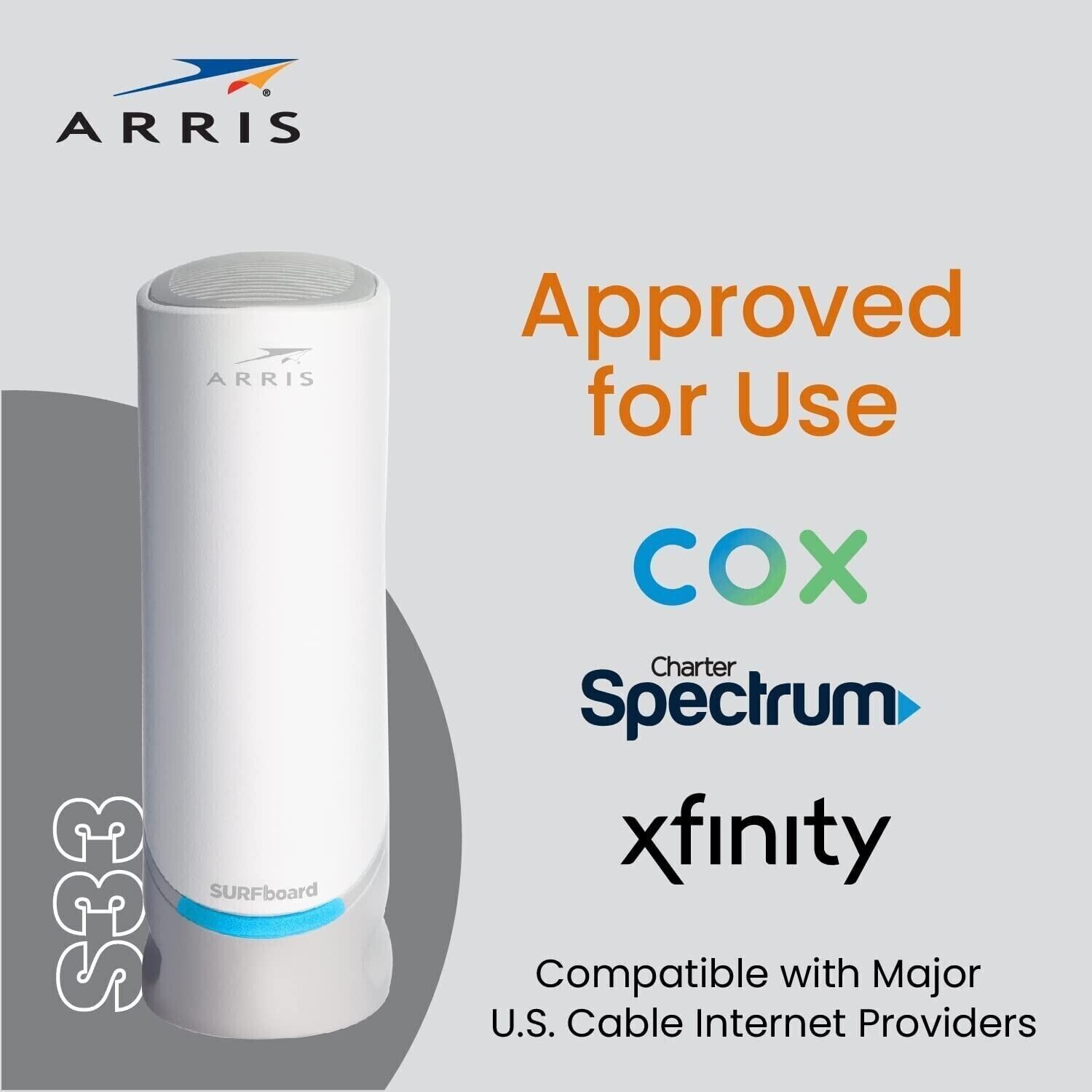 ARRIS S33 SURFboard DOCSIS 3.1 Multi-Gigabit Cable Modem 2.5 Gbps Ethernet Port