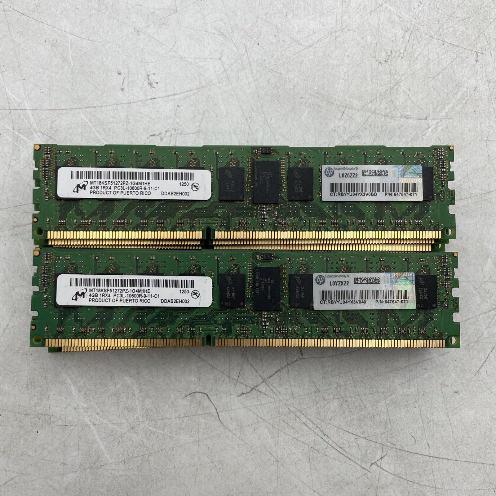 LOT OF 12 MICRON 4GB 1Rx4 PC3L-10600R 1333MHz 1.35V VLP REG MEMORY RAM MWRL2K