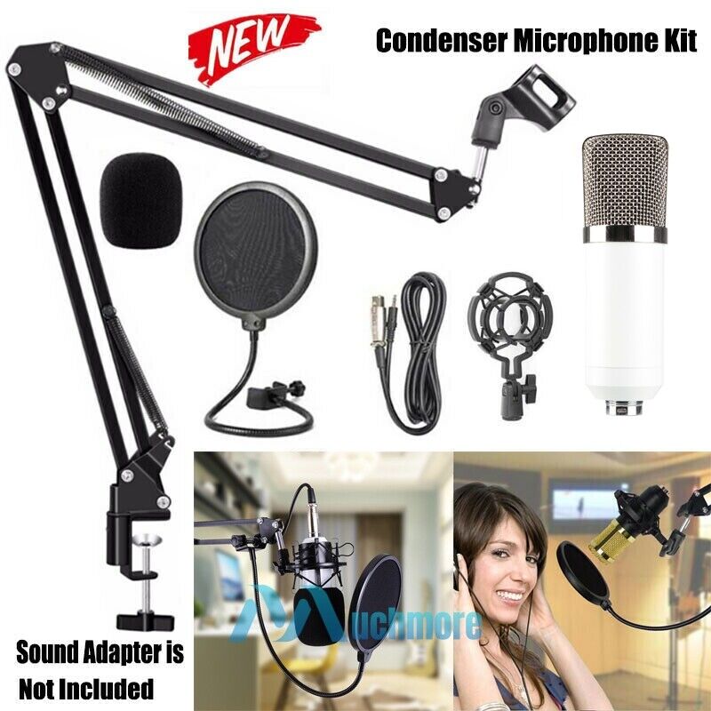 Pro Studio Recording Condenser Microphone Pop Filter Arm Stand Shock Mount Set
