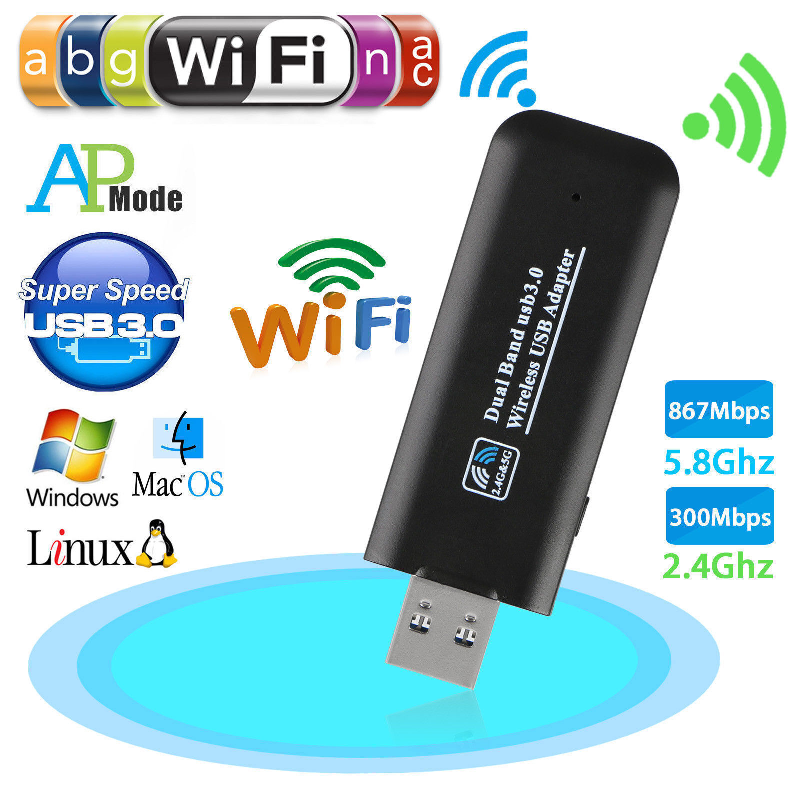 1200Mbps Mini USB Wireless WiFi Adapter 802.11ac LAN Internet Network Adapter US