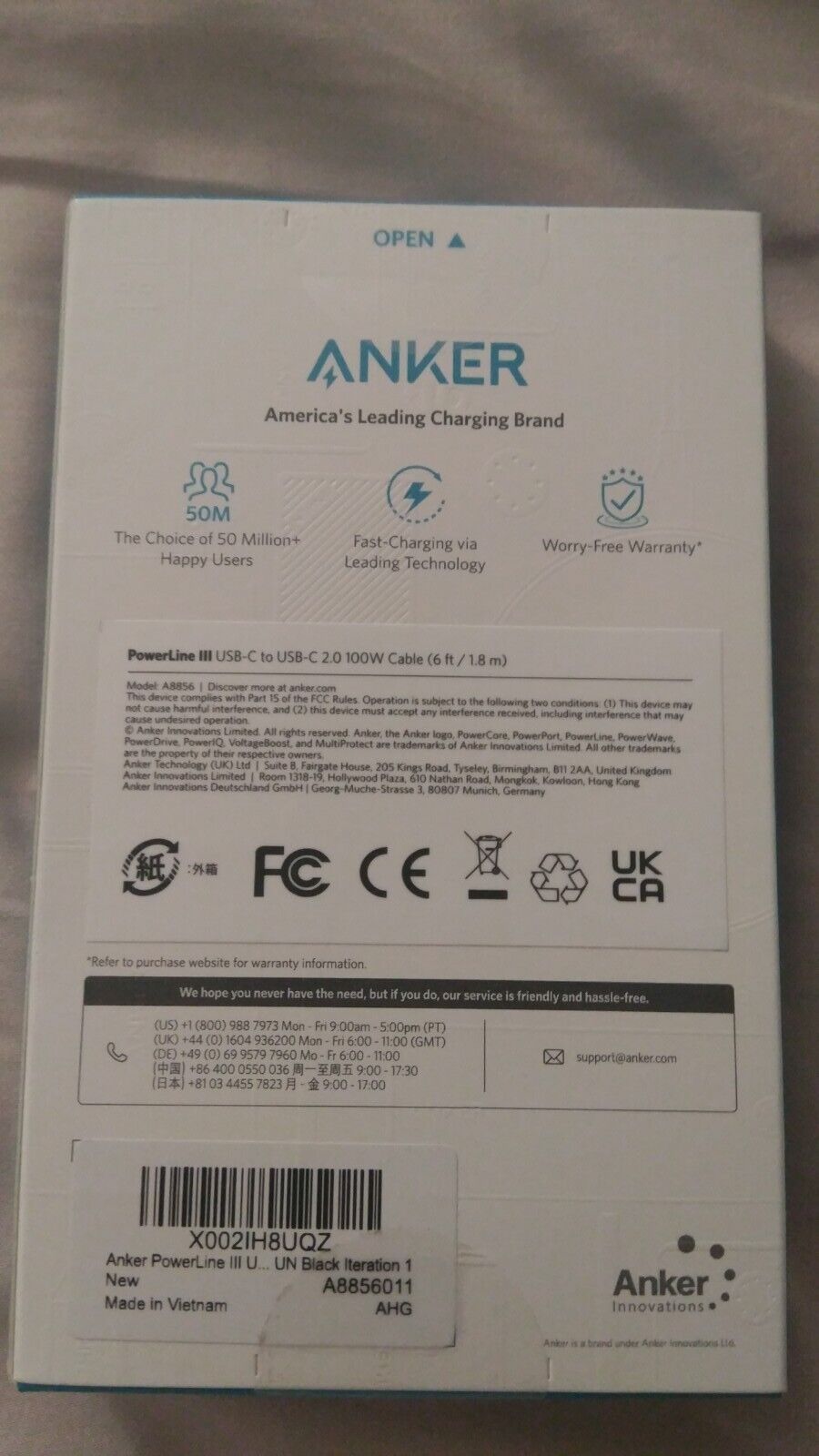 Anker Powerline III Type C to Type C Fast Charging Cable 100W Black 6FT 2m