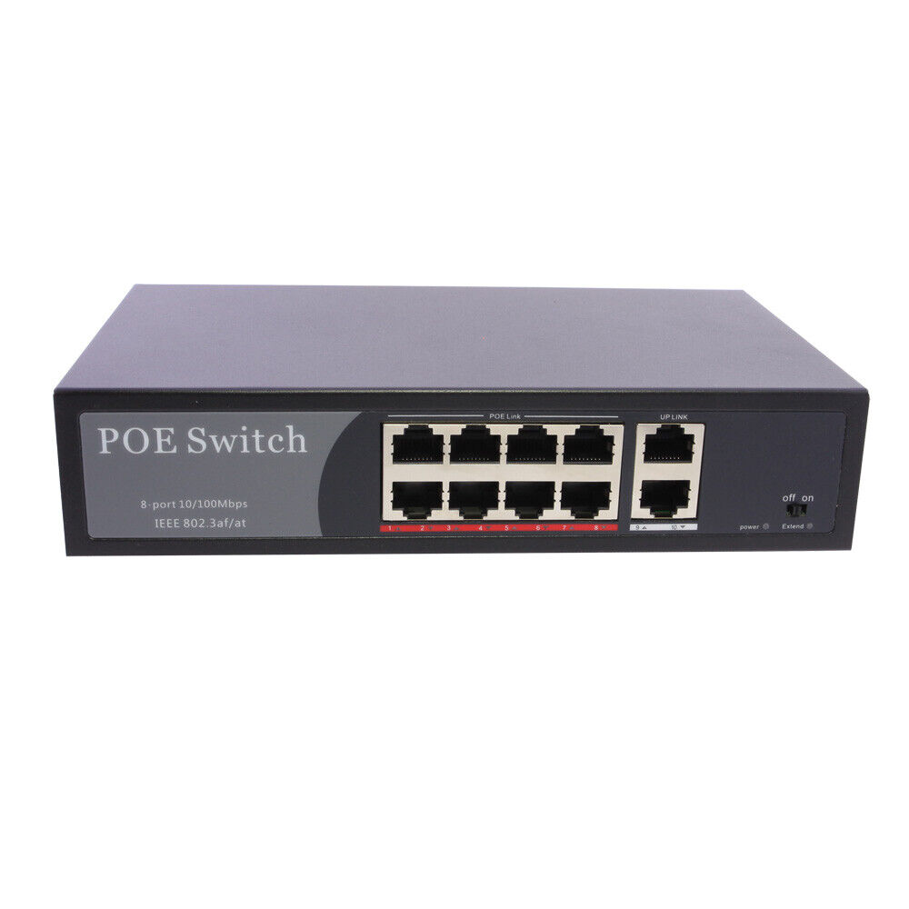 PoE Network Switch 10/100m Power Injector 8 Port + 2 Port Power Over Ethernet