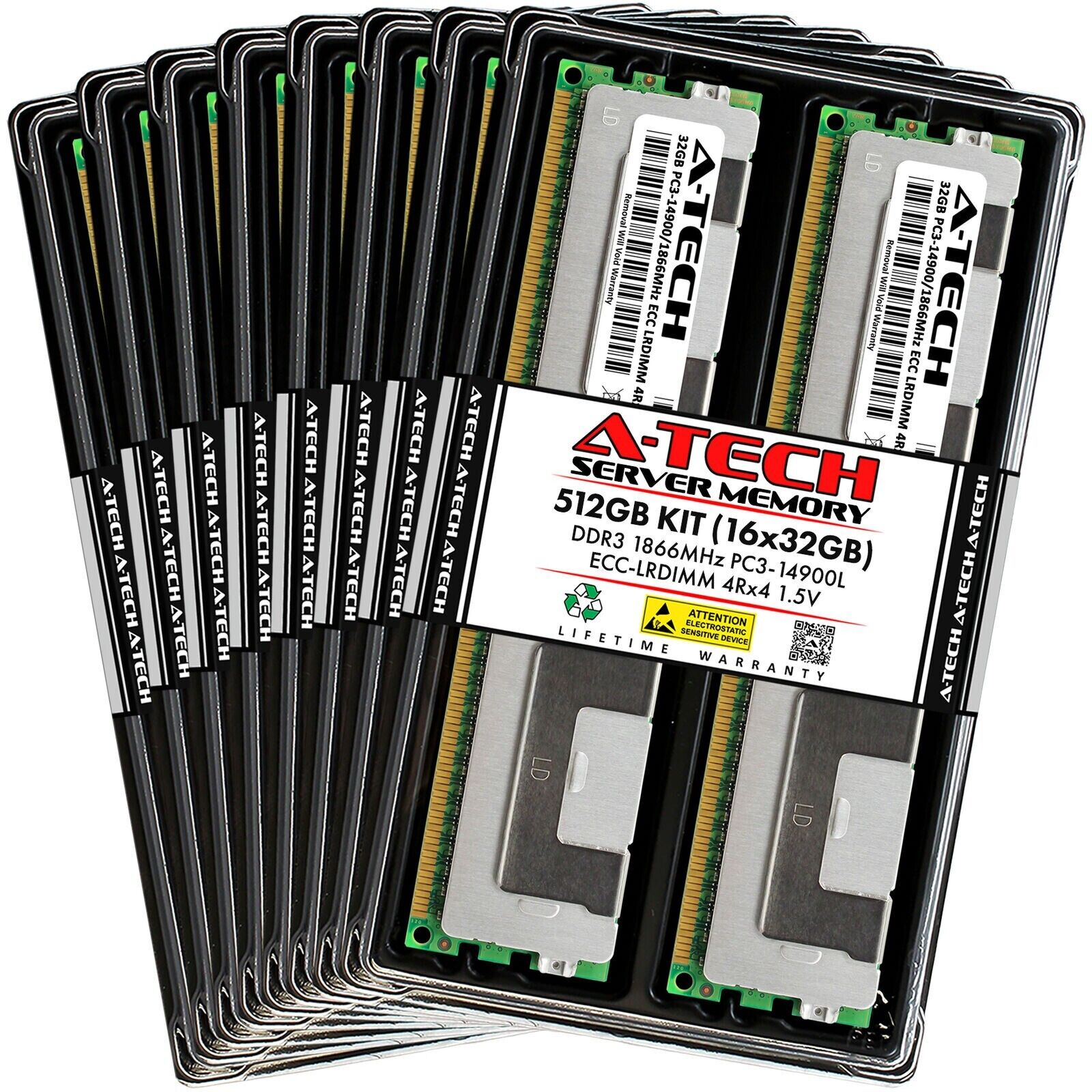 A-Tech 512GB 16x 32GB 4Rx4 PC3-14900 DDR3 1866 MHz ECC LRDIMM Server Memory RAM