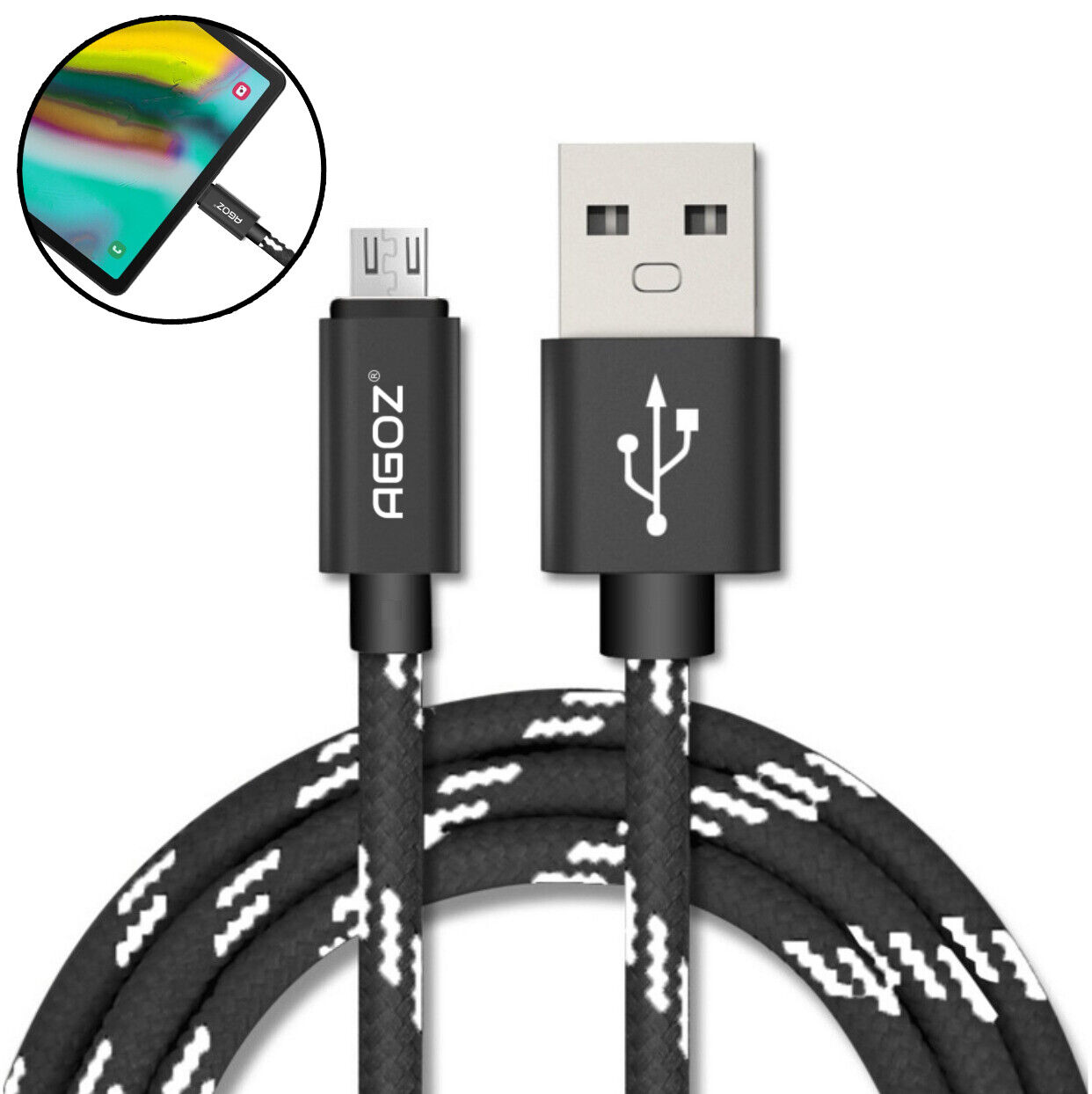 Agoz 6ft Micro USB Cable Premium Braided FAST Charger Data Sync Cord for Tablets