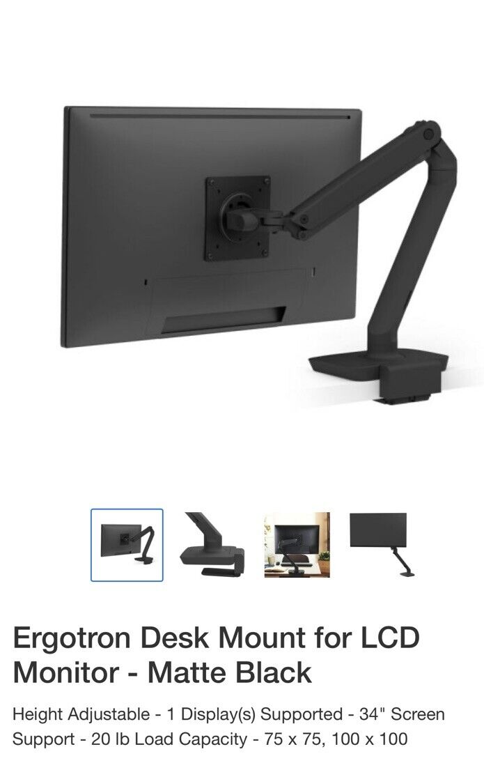 Ergotron Monitor Mount. Supports Up To 34” Width/20lb. Full Motion Mount