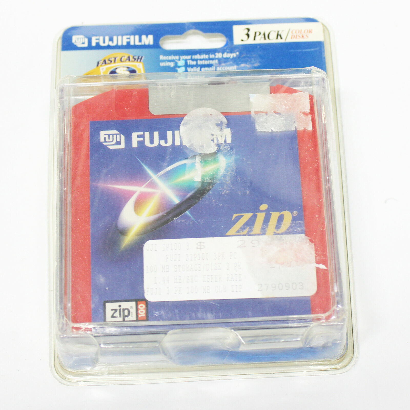Pack of 3 NEW Fuji Film Zip 100 MB Disks Colored Fujifilm 100mb
