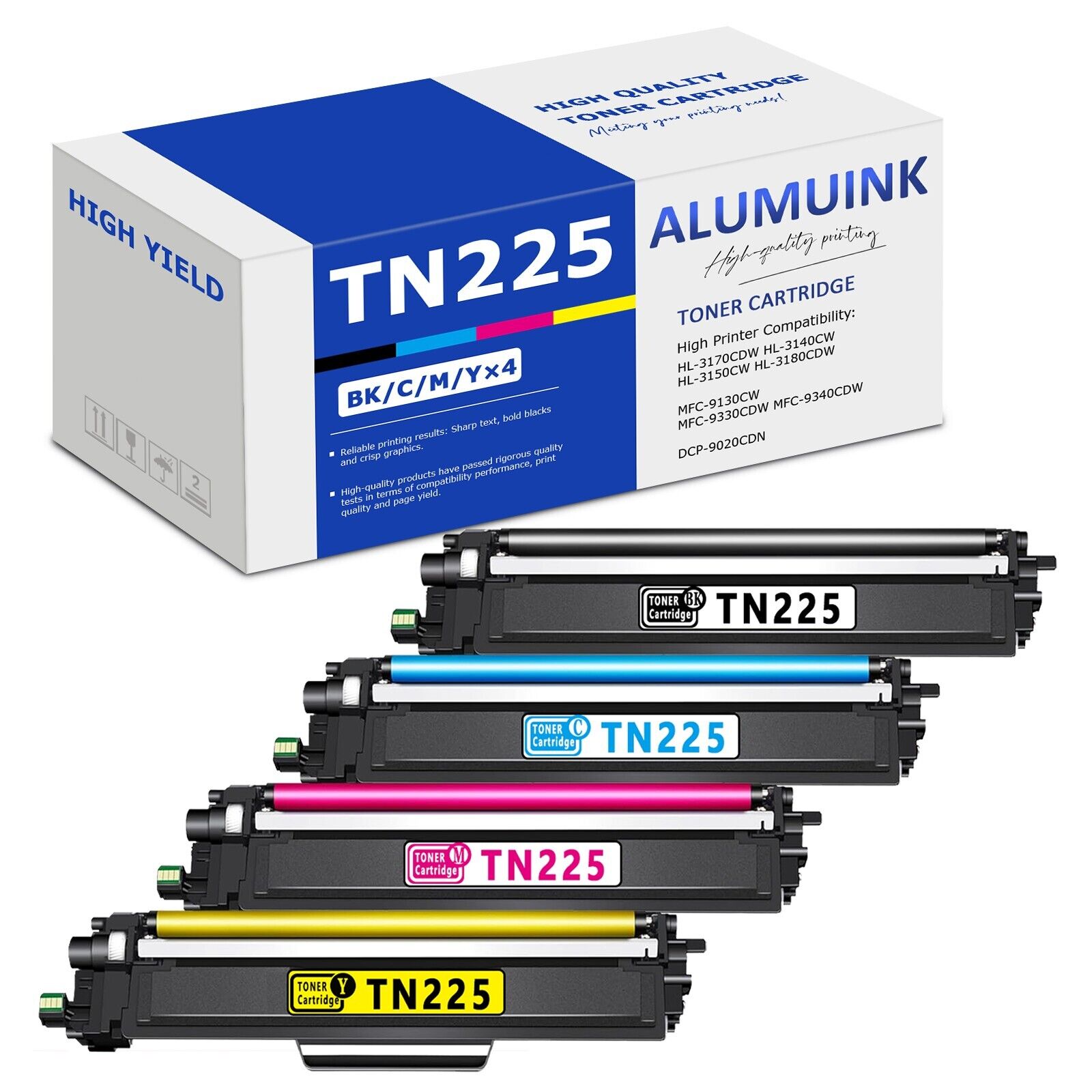 4PK TN225 Toner Cartridge Replacement for Brother MFC-9330CDW Printer (BK/C/M/Y)