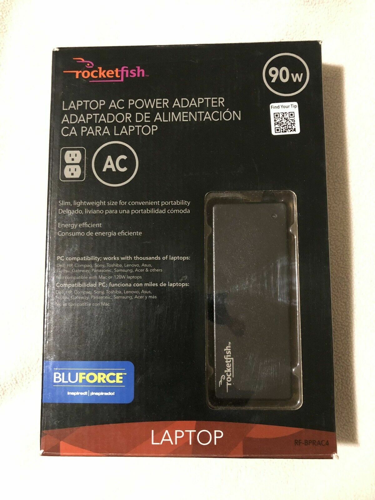 Rocketfish 90w Laptop AC Power Adapter RF-BPRAC4 with 10 tip connectors