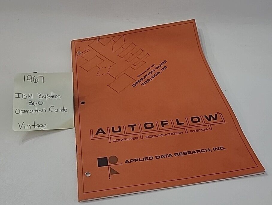 Autoflow Computer IBM System 360 Operation Guide TOS DOS OS Manual Vintage  1967