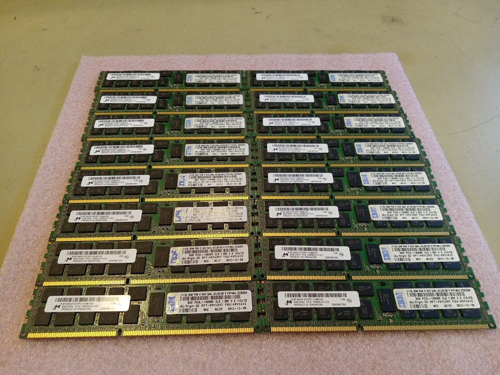 (Lot of 16) Micron 8GB 2RX4 PC3L-10600R-9-11-E2 MT36KSF1G72PZ IBM 49Y1415