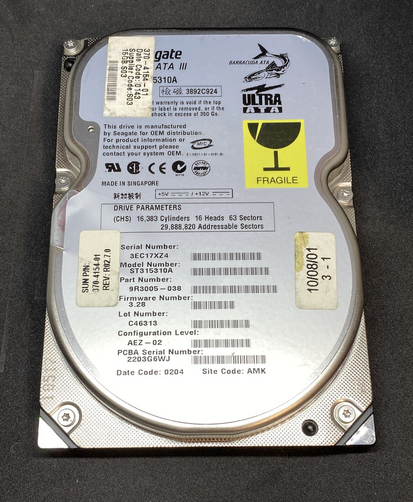 Sun 370-4154 ST315310A 15.3GB 3.5-inch 7200 RPM Ultra ATA/100 Hard Disk Drive
