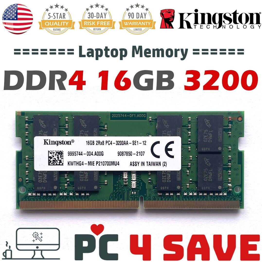Kingston 16GB x 1 DDR4 3200 MHz 2RX8 PC4-3200AA 260 Pin SODIMM Laptop Memory RAM