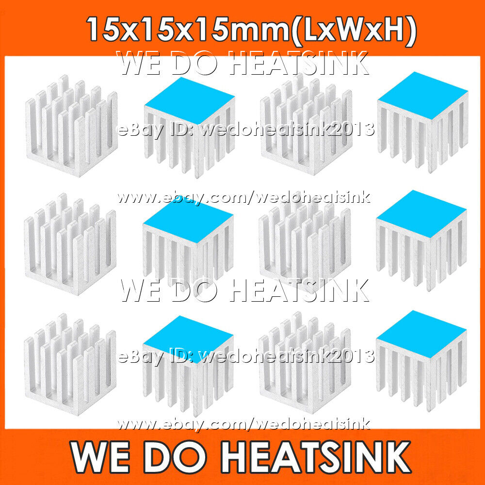 15x15x15mm Silver / Black Slotted Anodized Aluminum Heatsink With Adhesive Tapes
