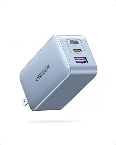 65W USB C Charger, 3 Ports GaN Fast Charger Block, Compact Foldable Charger