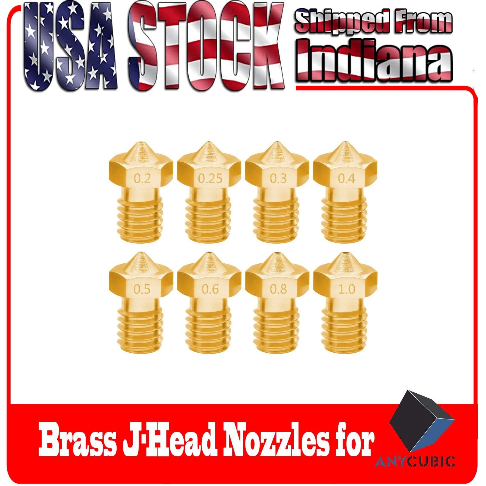 10X Lot ANYCUBIC Nozzle, M6 Solid Brass Nozzle 1.75mm Filament 3D Printer