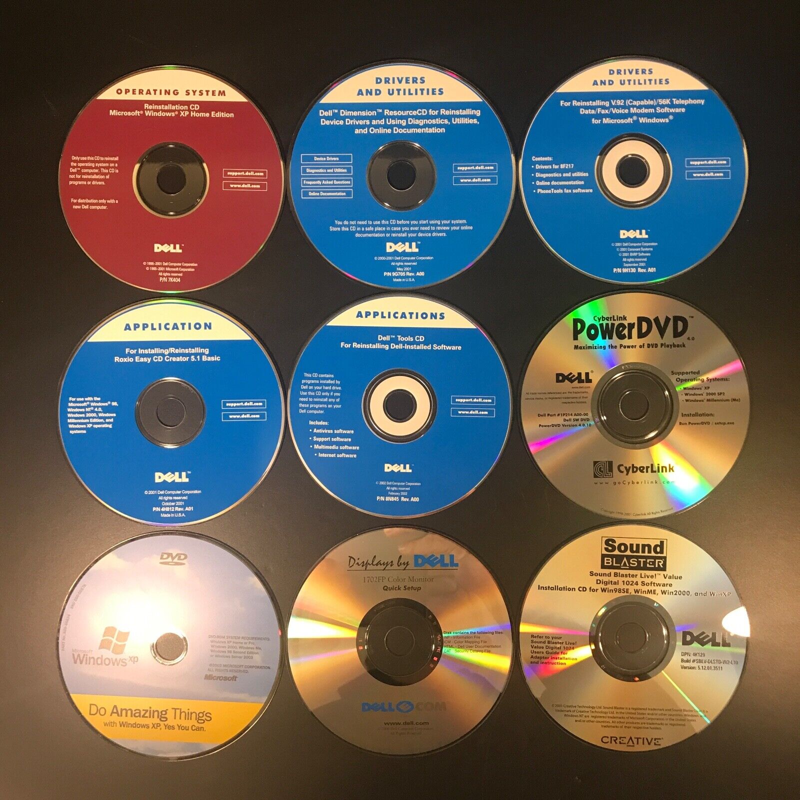 Vintage Rare 90's Dell Dimension PC Reinstallation CD's and DVDs Set