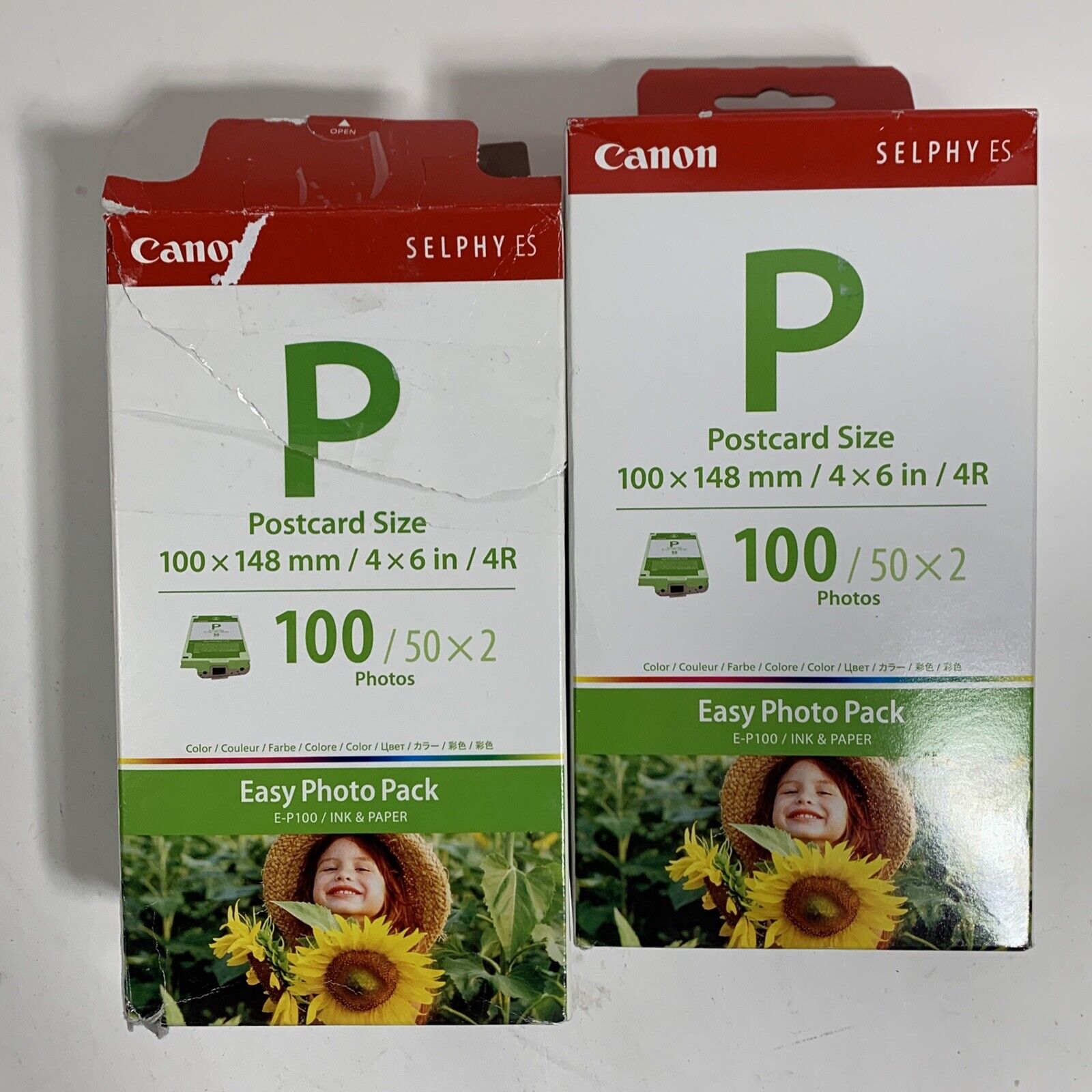 2x Canon Easy Photo Pack E-P100 Ink & Paper SELPHY Postcard Size 4” x 6” NOS 200