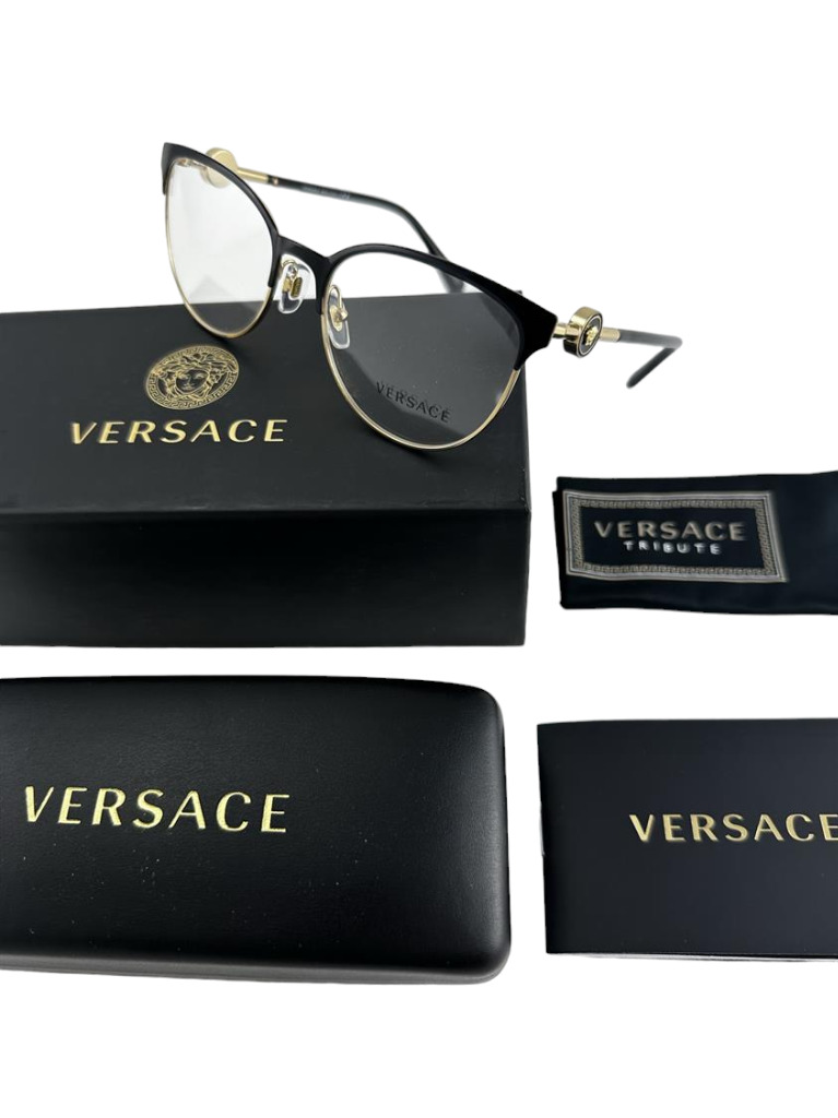 Versace NEW Black Gold Cat Eye Womens Metal Frames 54-18-140 Eyeglasses VE1271