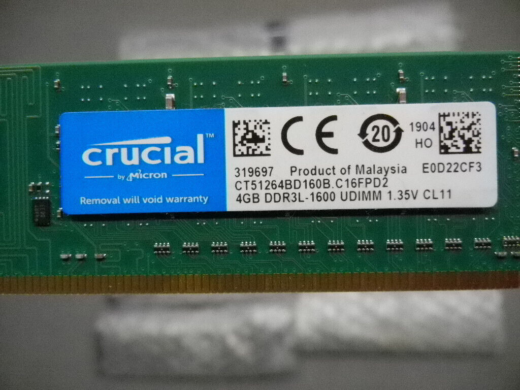 LOT of 24 pcs Crucial DDR3L 4GB 1600MHz PC3L-12800 Desktop Memory CT51264BD160B