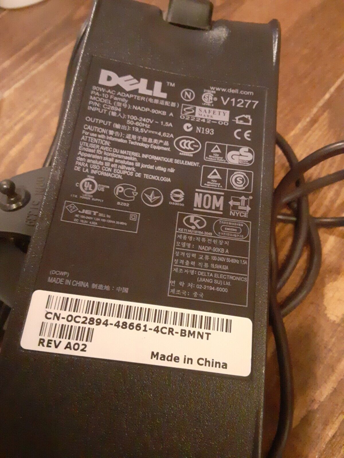 Genuine Dell Laptop Charger AC Power Adapter NADP-90KB A C2894 19.5V 4.62A 90W