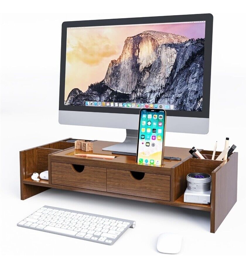 Crestlive Products Monitor Stand Riser, Bamboo Computer Desk Organizer with A...