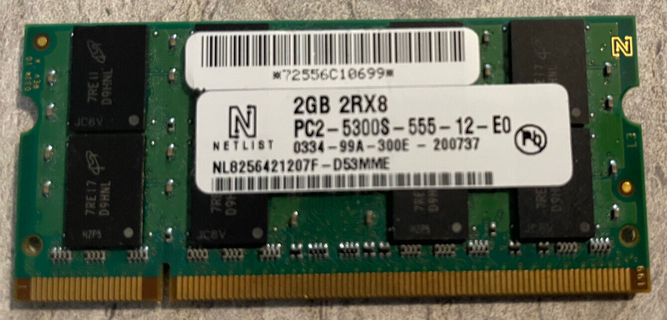 NetList 2GB 2RX8 Laptop Notebook Memory RAM PC2-5300S NL8256421207F-D53MME