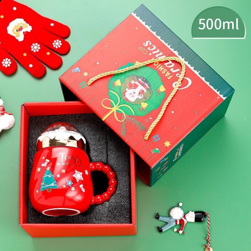 Christmas Ceramic Coffee Mugs with Gift Box, 16oz Ceramic (Red)