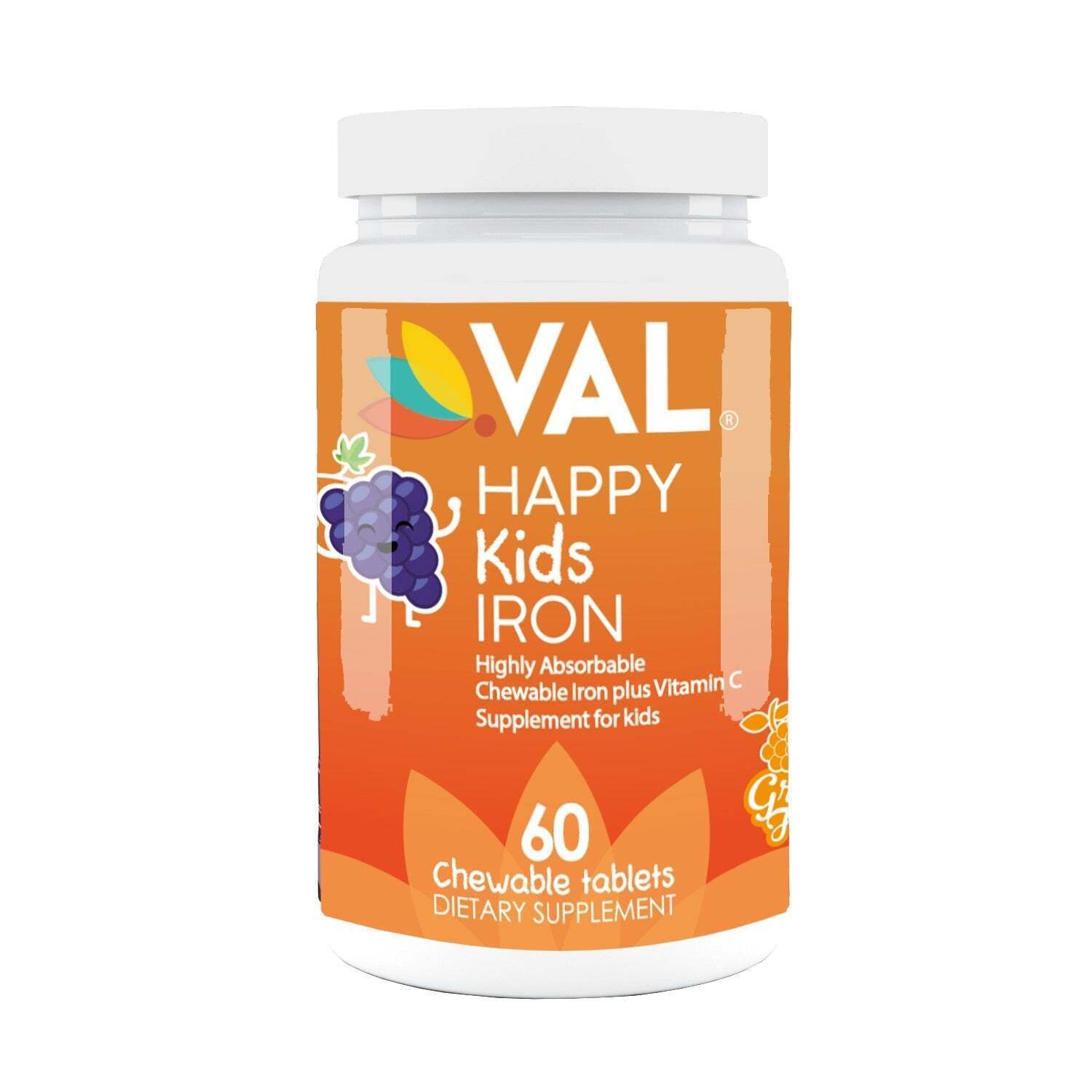 VAL Happy Kids Iron Supplement for Kids, Sugar Free, Fantastic Grape Flavor, Fun