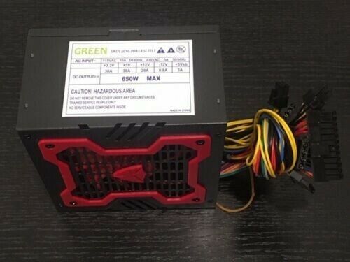 BRAND NEW Green 650w MAX RED ATX Power Supply 20+4Pin SATA & PCIe