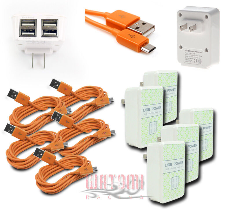 5X 4 USB PORT WALL ADAPTER+3FT CORD POWER CHARGER ORANGE HTC ONE LUMIA 925 MOTO