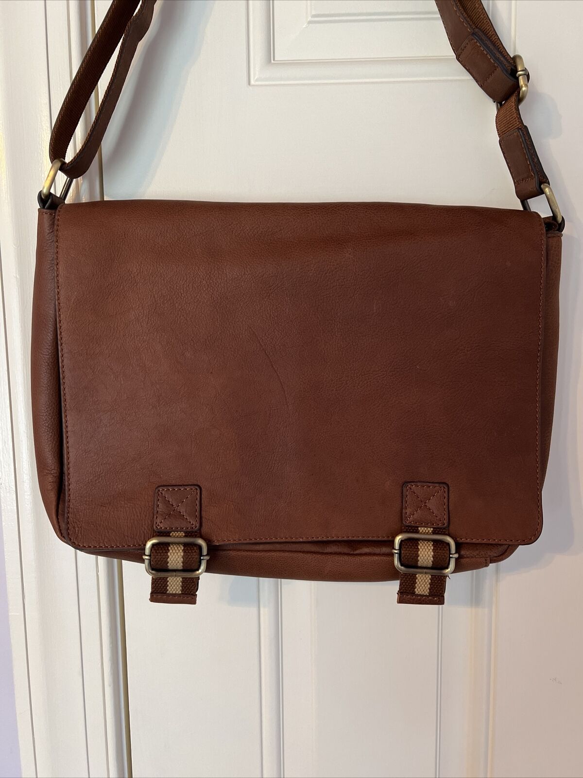 Handcrafted Leather Crossbody Laptop Bag Brown Made In India RN#75343