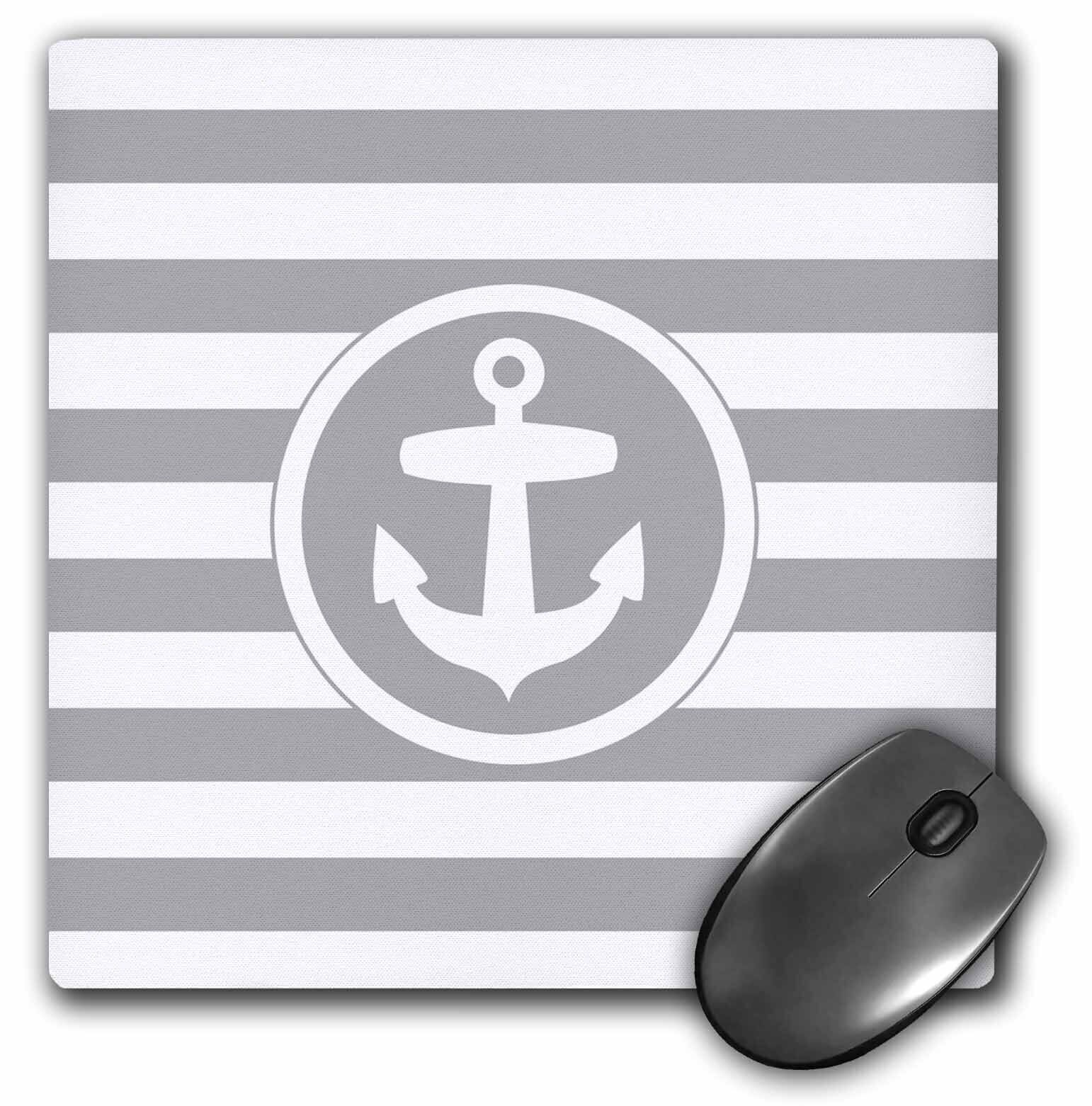 3dRose Nautical anchor circle design on grey and white striped Gray Stripes Mous