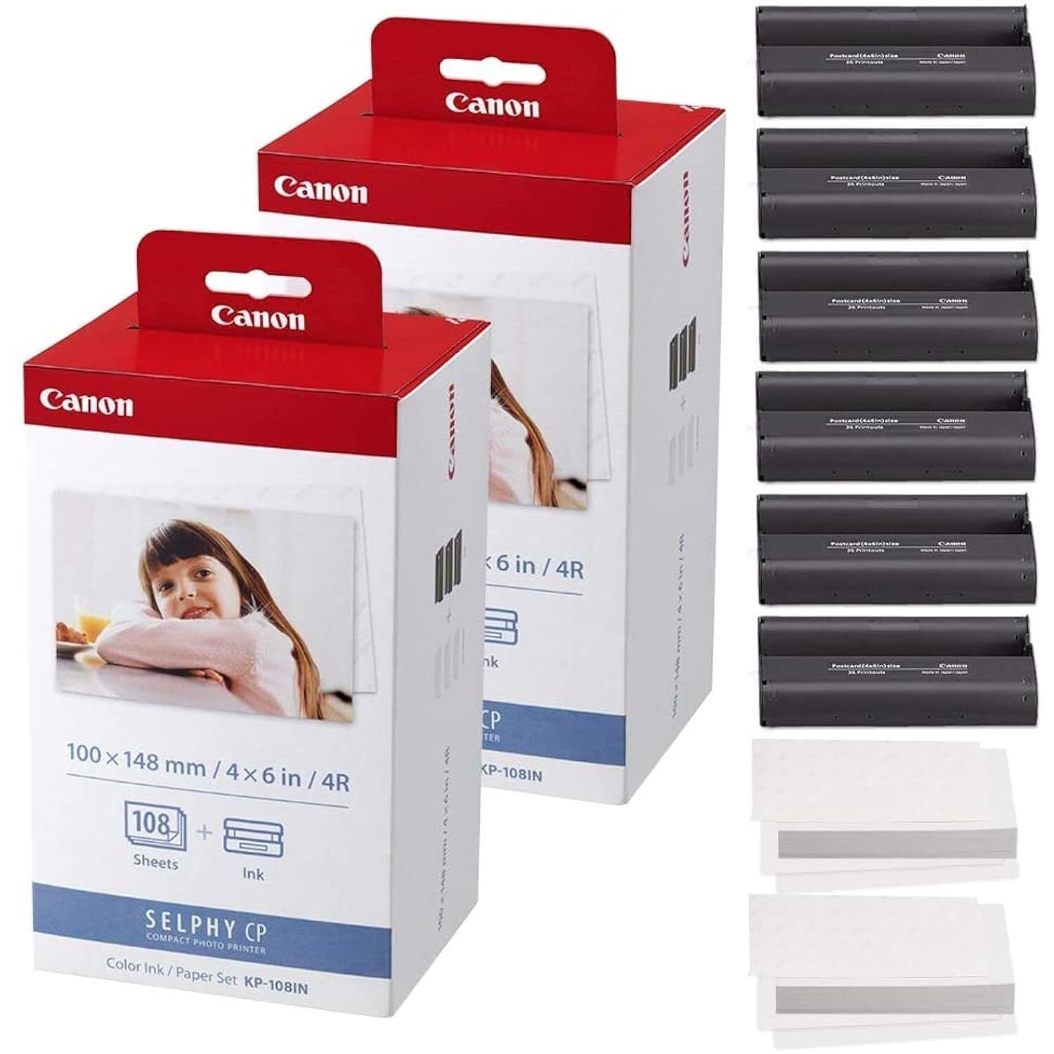 Canon KP-108IN Color Ink and Paper Set - Total of 216 Sheets and 6 Ink Cartrid